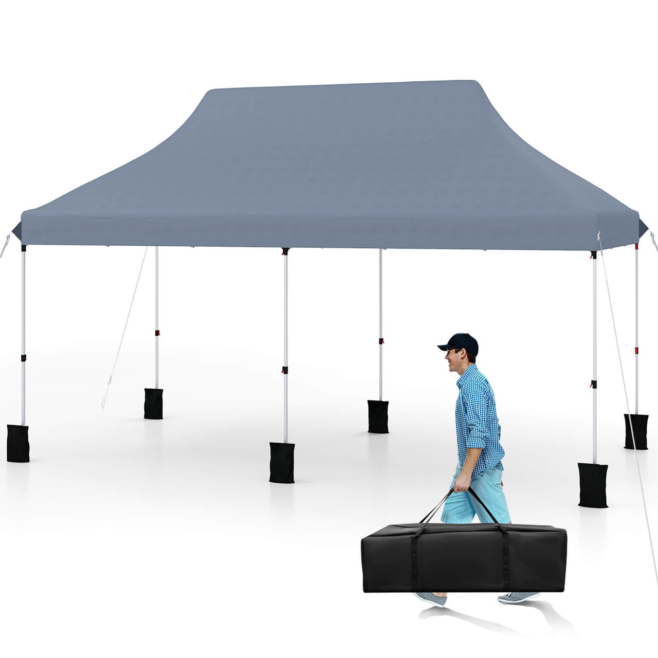 Costway 10 x 20 FT Pop-up Canopy UPF50+ Sun Protection Tent with Carrying Bag Blue/Black/Grey/White/Pink